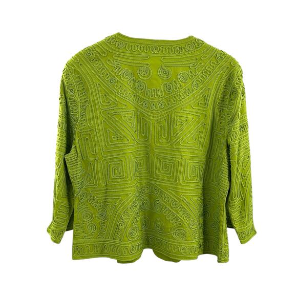 Joni B Lime Green Geometric Embroidered Jacket PM Trapeze Blazer Boxy - Picture 4 of 8